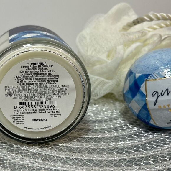 BBW Gingham Single Wick Candle, Loofah Shower Puff and Bath Fizzy set of 3 NWT - Picture 4 of 6